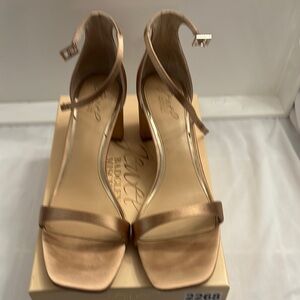 Badgley Mischka Gold Stiletto Heels with Strappy Design